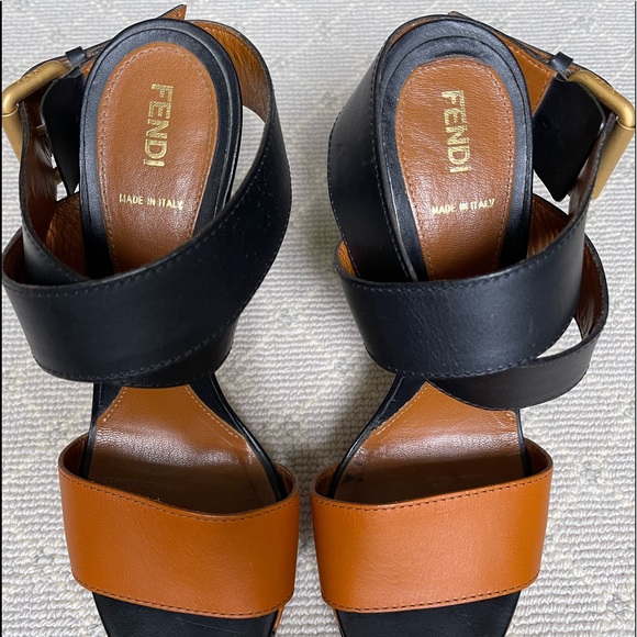 Fendi Leather Cross Ankle Strap Platform Sandals - Picture 8 of 13